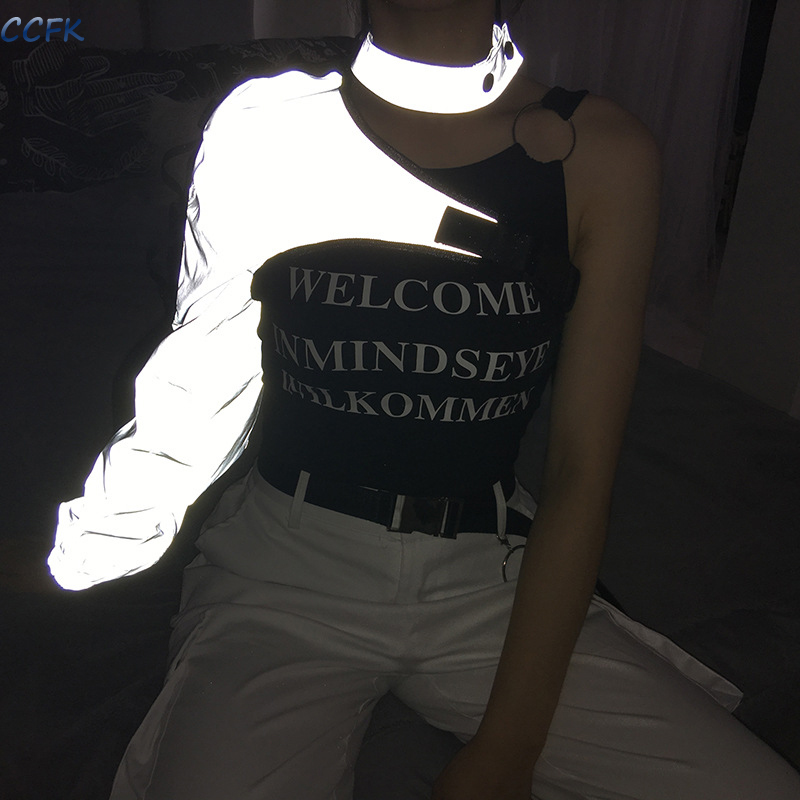 Women'S Emo Accessories - Y2k 심미적 반사 여성 테크웨어 탑,