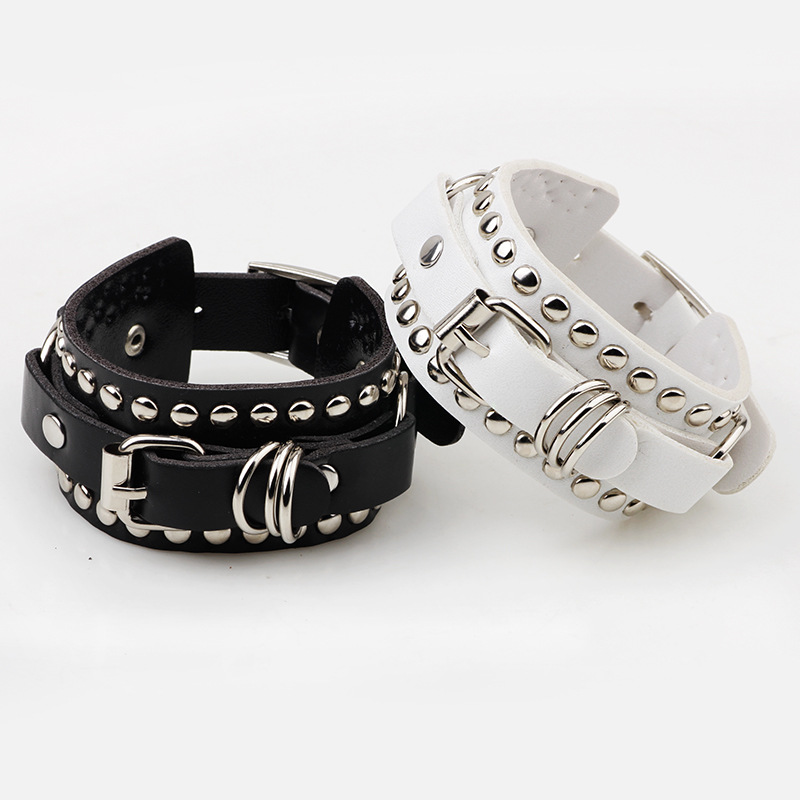 Women'S Emo Accessories - 남녀공용 고스 블랙 가죽 팔찌, 커프