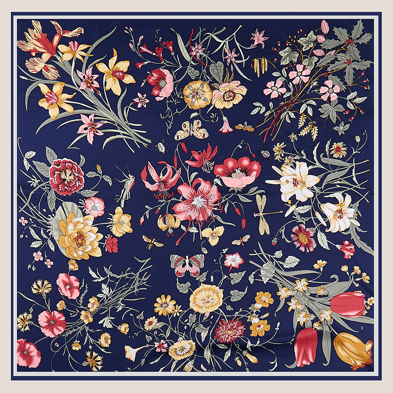 Silk Scarf Square - POBING 능 직물 실크 스카프 여성