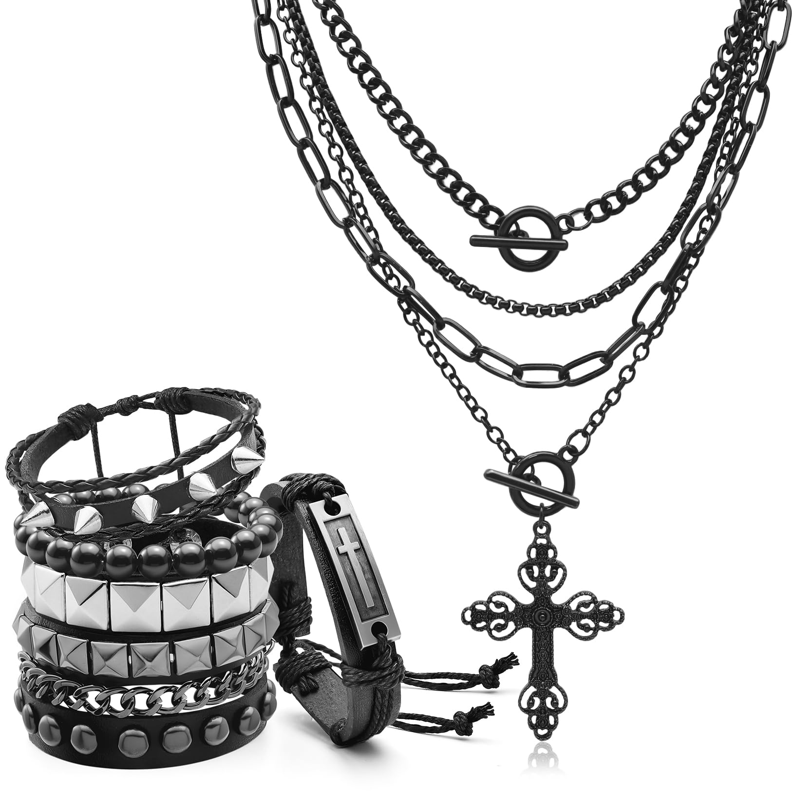 Women'S Emo Accessories - 고딕 십자가 펜던트 레이어드 목걸이, 그런지
