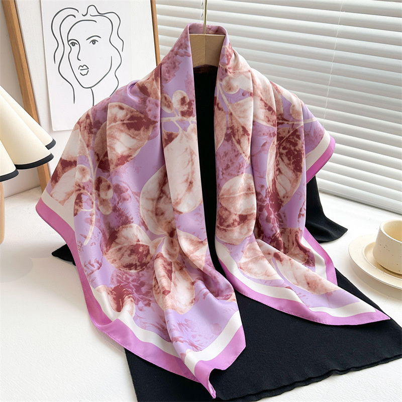 Silk Scarf Square - 레트로 프린트 대형 스퀘어 스카프, 용수철