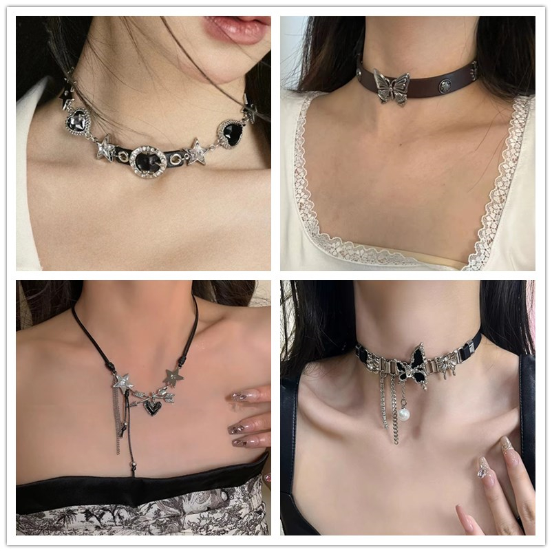Women'S Emo Accessories - Y2K 빈티지 나비 크로스 하트 스타