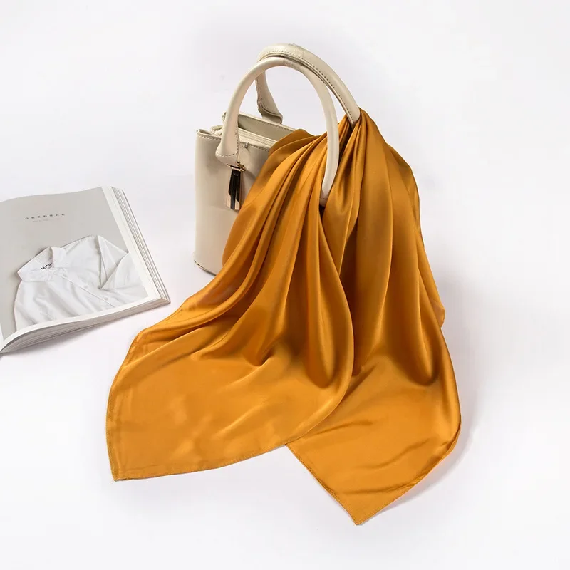 새틴 스카프 여성용 70cm 단색 부드러운 표면 헤드  - Silk Scarf Square 리뷰 및 가격