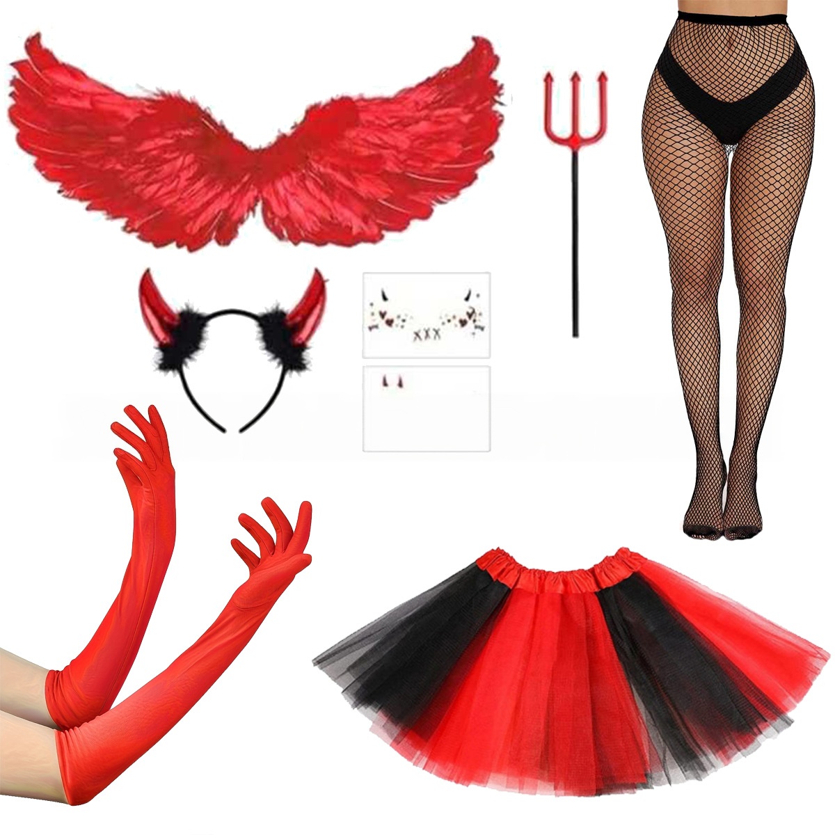 할로윈 코스프레 의상: 빨간색 악마 머리 장식, 날개, - Women'S Red Accessories 리뷰 및 가격