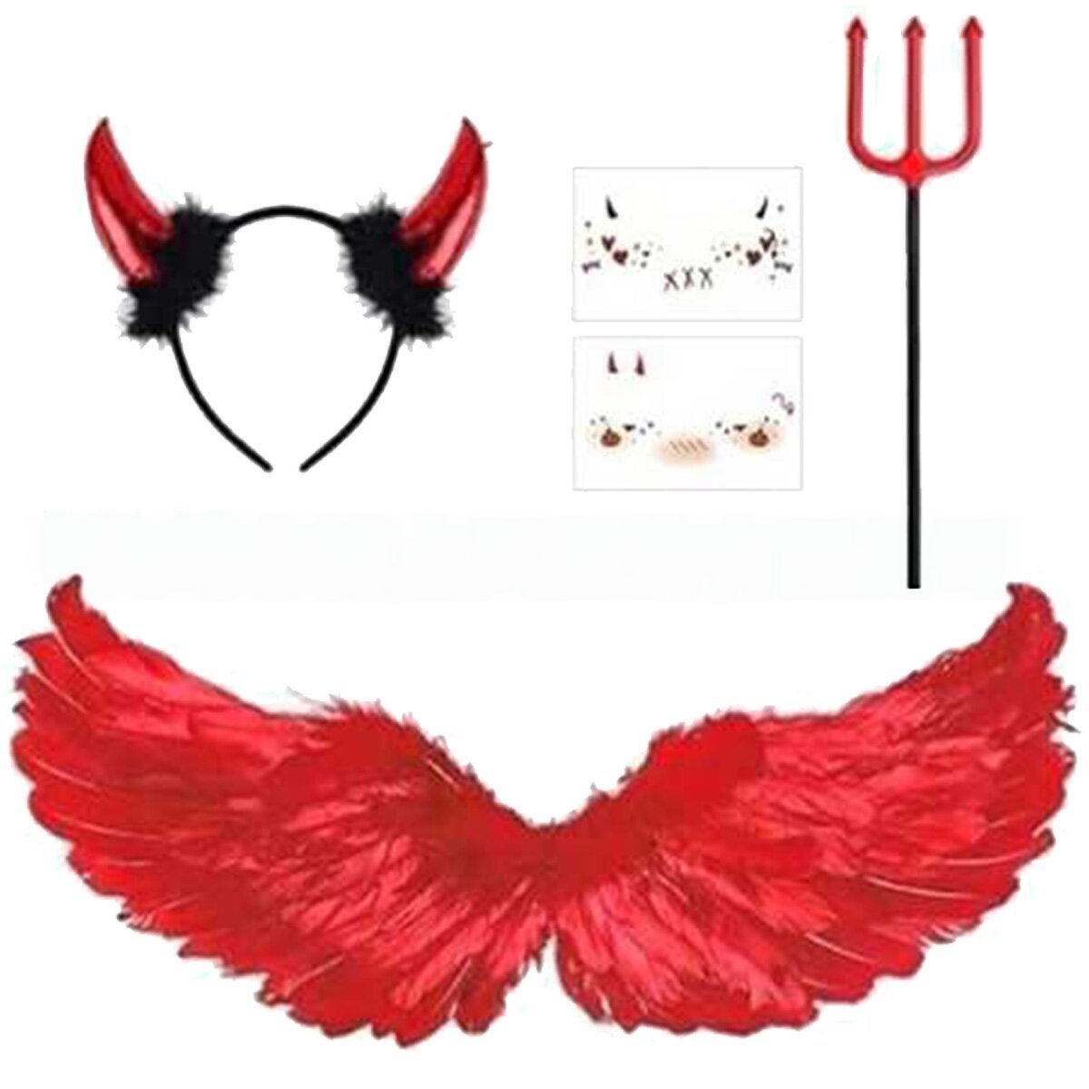 할로윈 코스프레 의상: 빨간색 악마 머리 장식, 날개, - Women'S Red Accessories 리뷰 및 가격