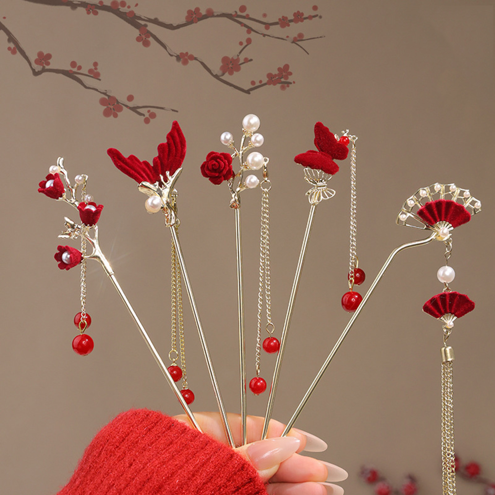 중국 스타일 장미 꽃 머리 스틱 머리핀 여성용 붉은 꽃 - Women'S Red Accessories 리뷰 및 가격