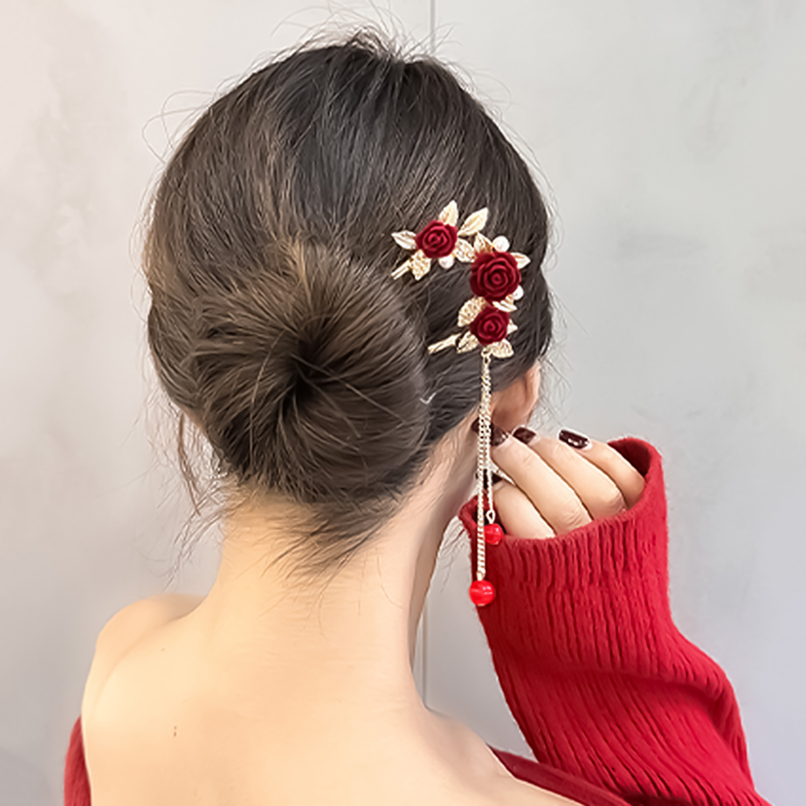 중국 스타일 장미 꽃 머리 스틱 머리핀 여성용 붉은 꽃 - Women'S Red Accessories 리뷰 및 가격