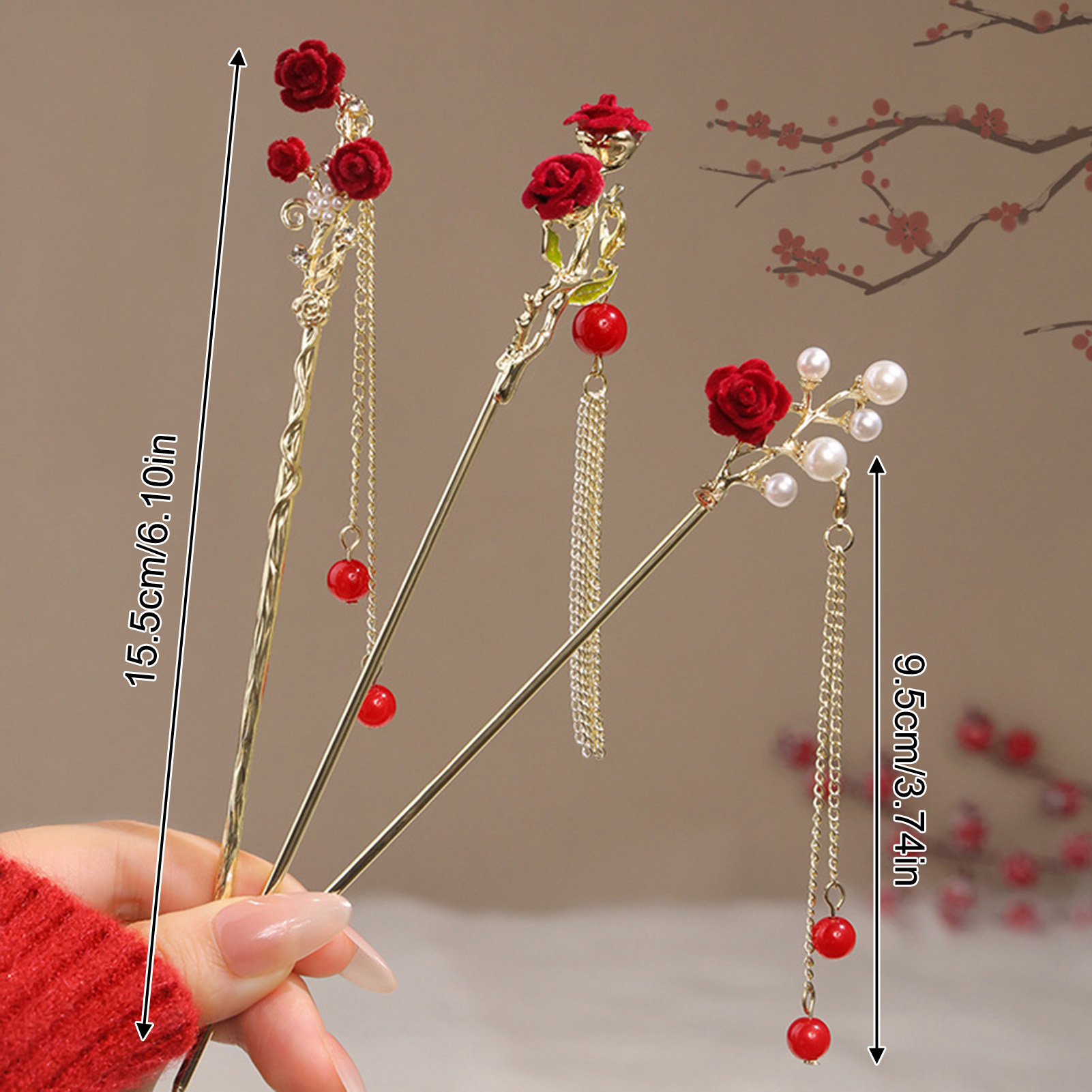 중국 스타일 장미 꽃 머리 스틱 머리핀 여성용 붉은 꽃 - Women'S Red Accessories 리뷰 및 가격
