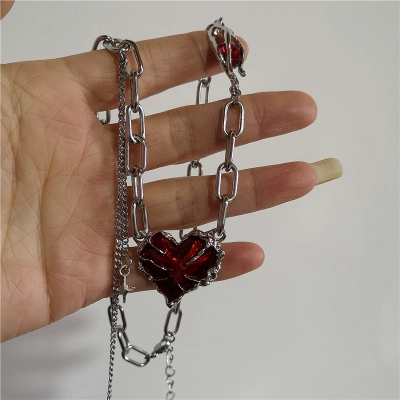 레드 라바 하트 스타 크로스 펜던트 체인 목걸이 여성  - Women'S Emo Accessories 리뷰 및 가격