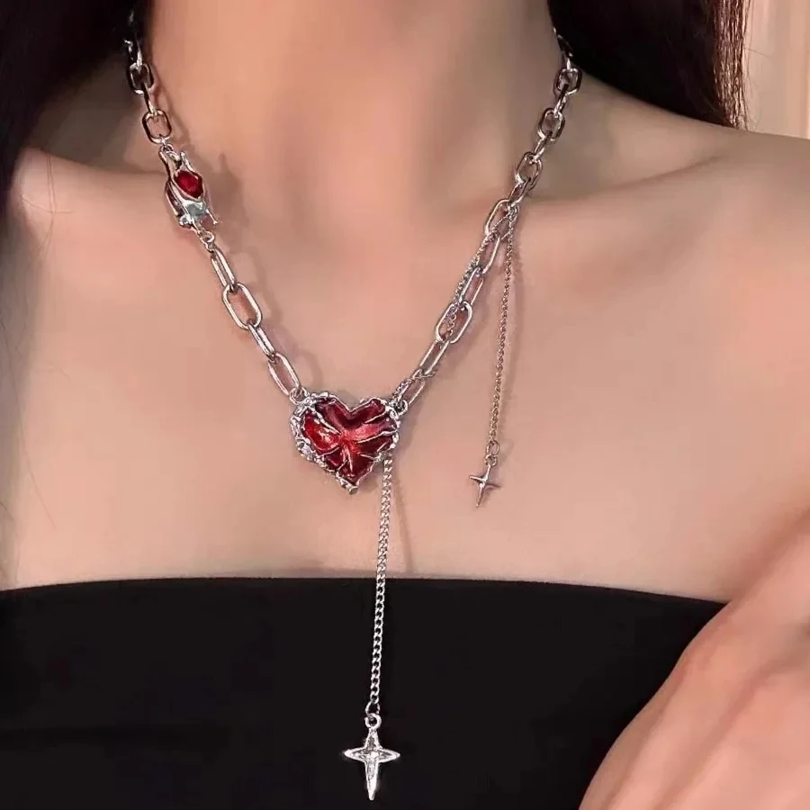 레드 라바 하트 스타 크로스 펜던트 체인 목걸이 여성  - Women'S Emo Accessories 리뷰 및 가격