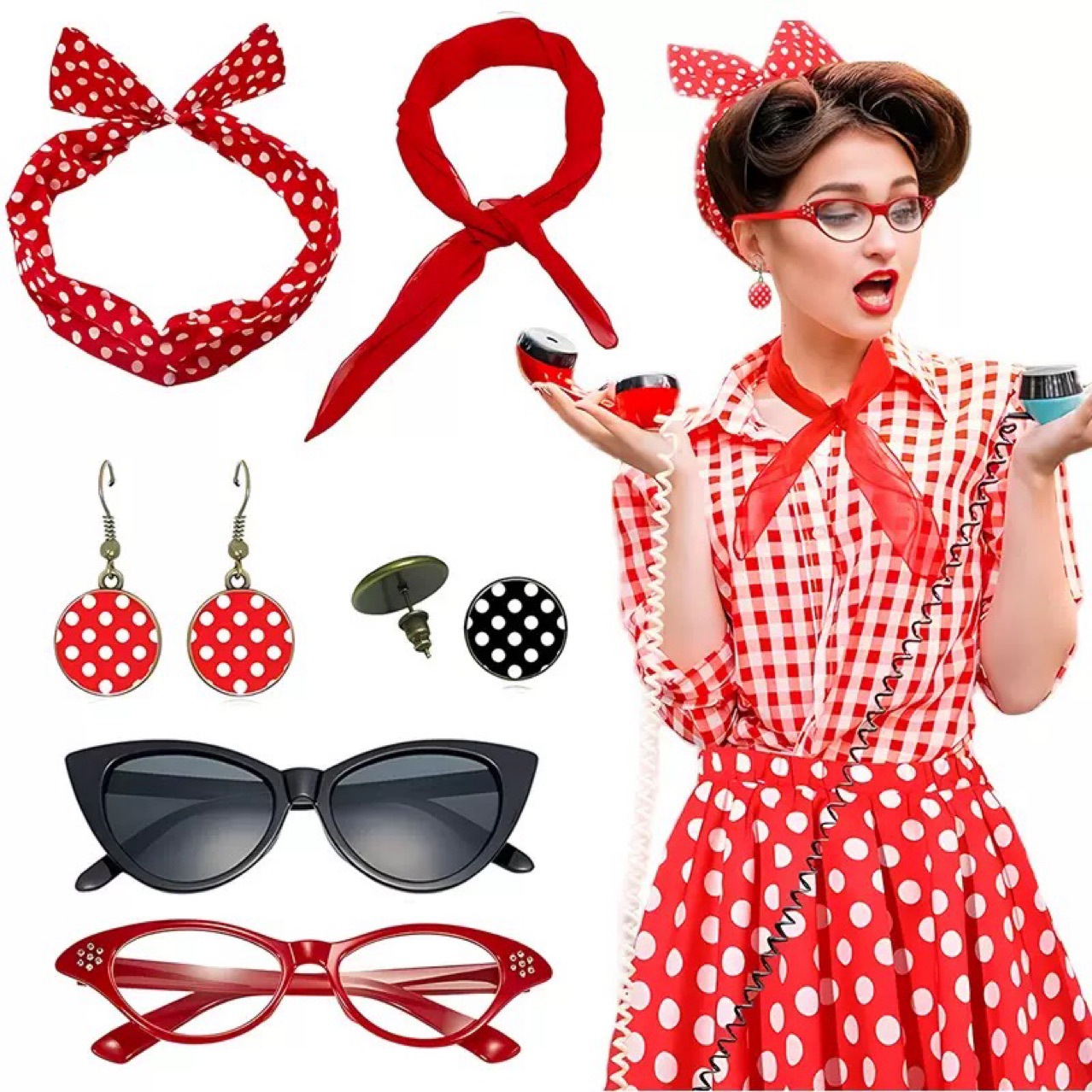 1950년대 레트로 히피 파티 여성 코스튬 코스프레 액 - Women'S Accessories In The 1950S 리뷰 및 가격