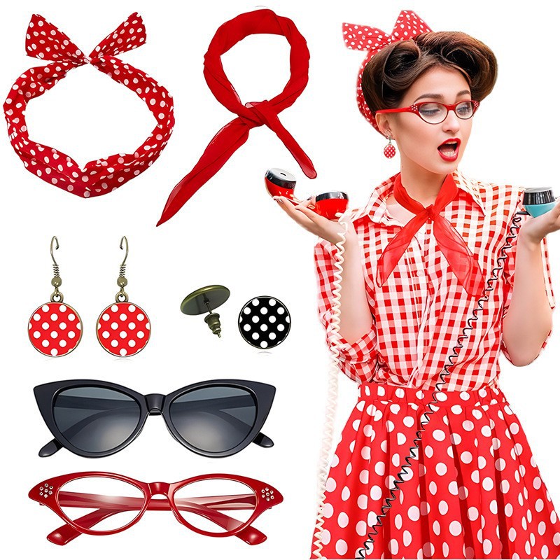 카니발 1950년대 파티 폴카 도트 액세서리 세트 고양 - Women'S Accessories In The 1950S 리뷰 및 가격