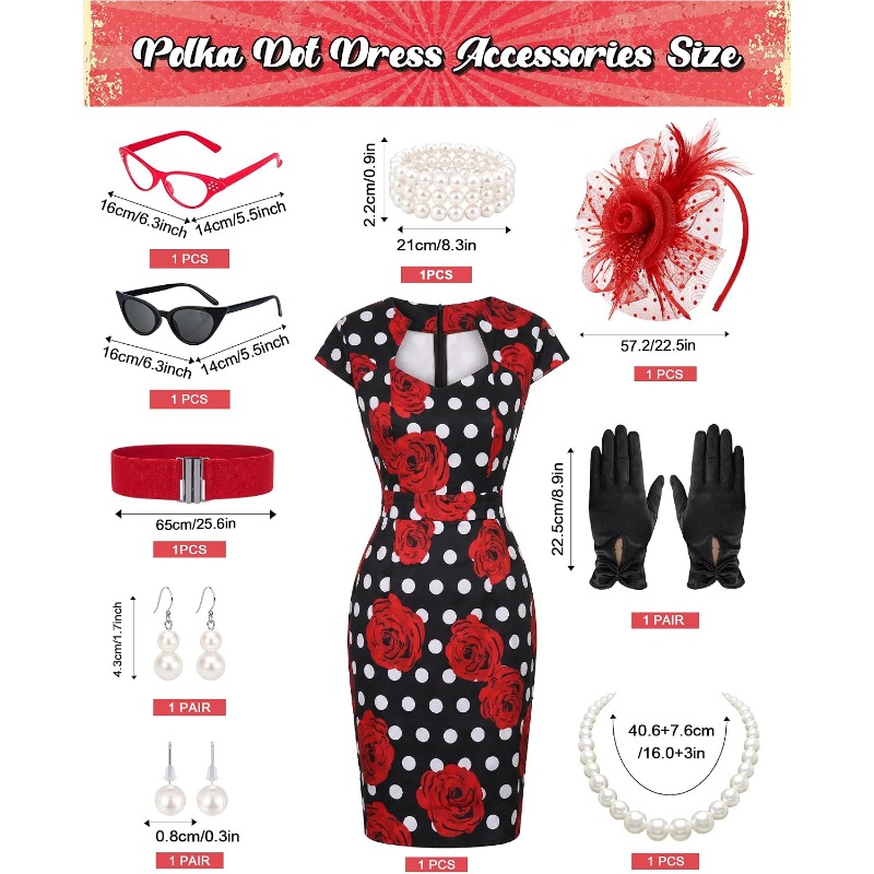 10개/세트 여성용 레트로 1950년대 스타일 드레스, - Women'S Accessories In The 1950S 리뷰 및 가격